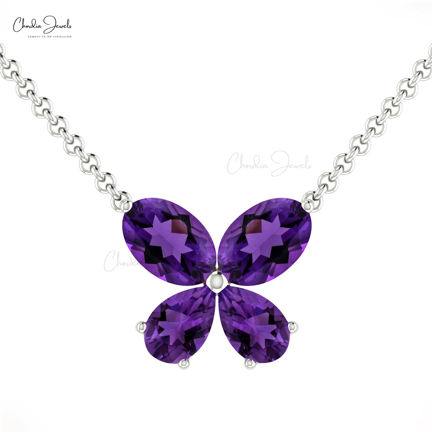 Purple Amethyst Butterfly Shape Pendant Necklace in 14k Solid Gold