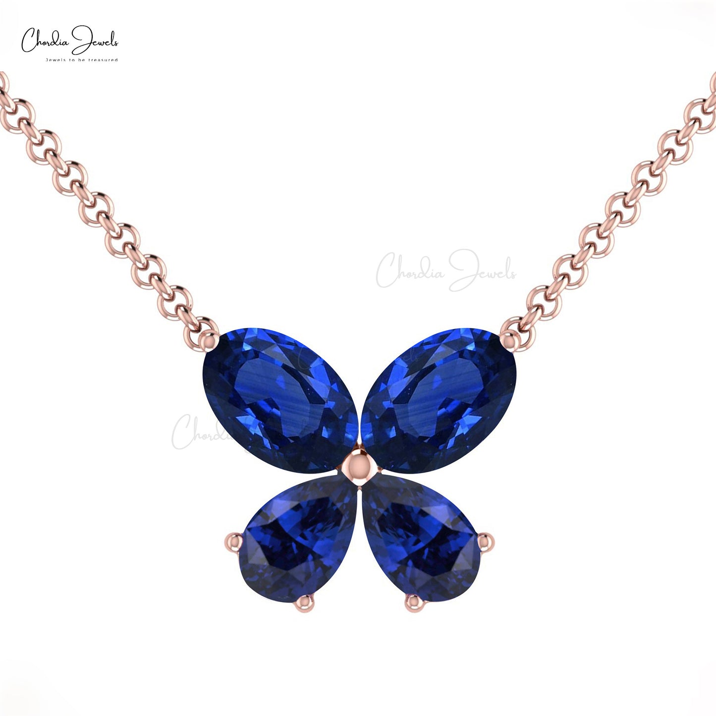 Classical Design Butterfly Blue Sapphire Charms Necklace Pendant Oval Shape Natural Gemstone Necklace in Pure 14k Gold Bridesmaid Gift