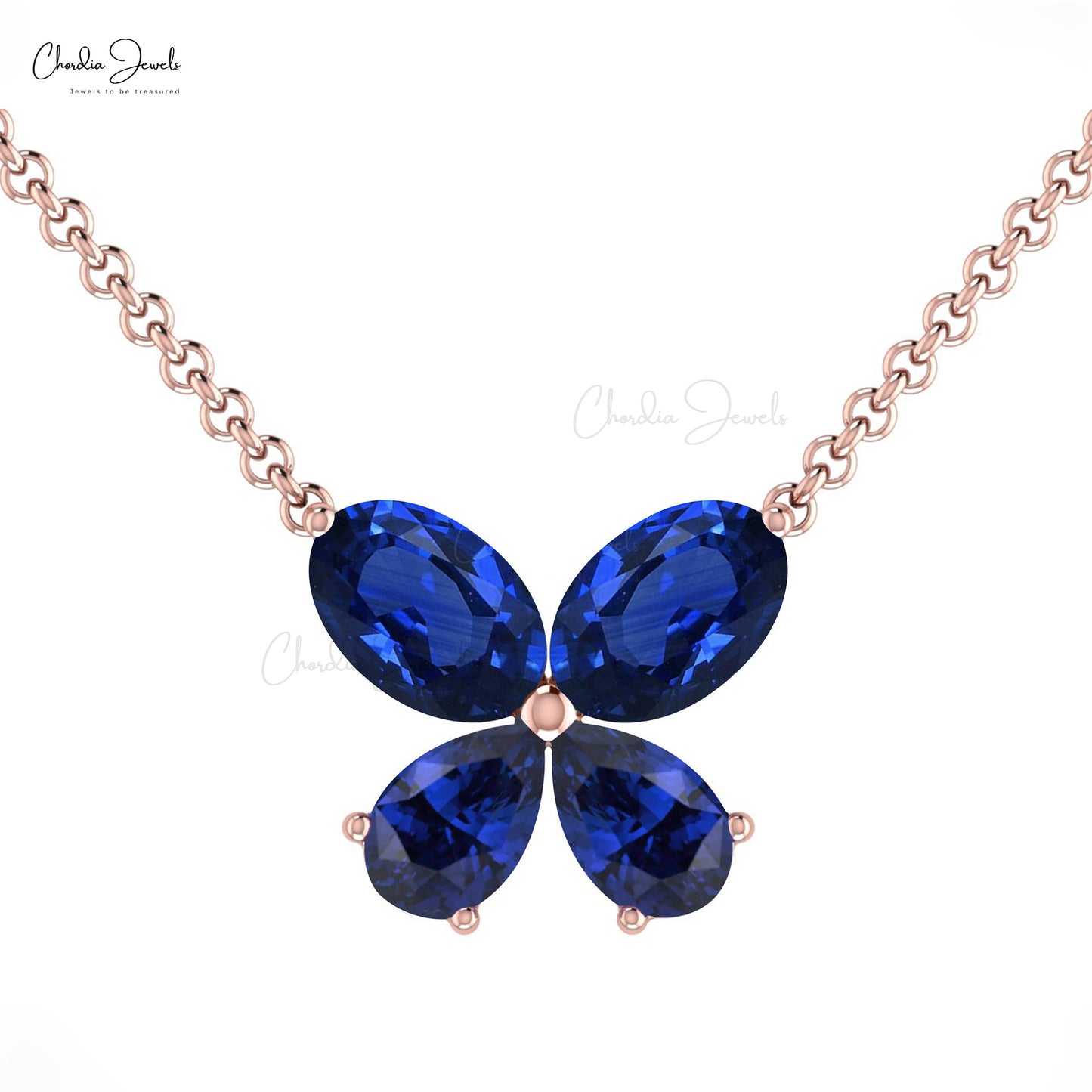 Genuine Blue Sapphire Butterfly Charm Necklace In 14k Real Gold