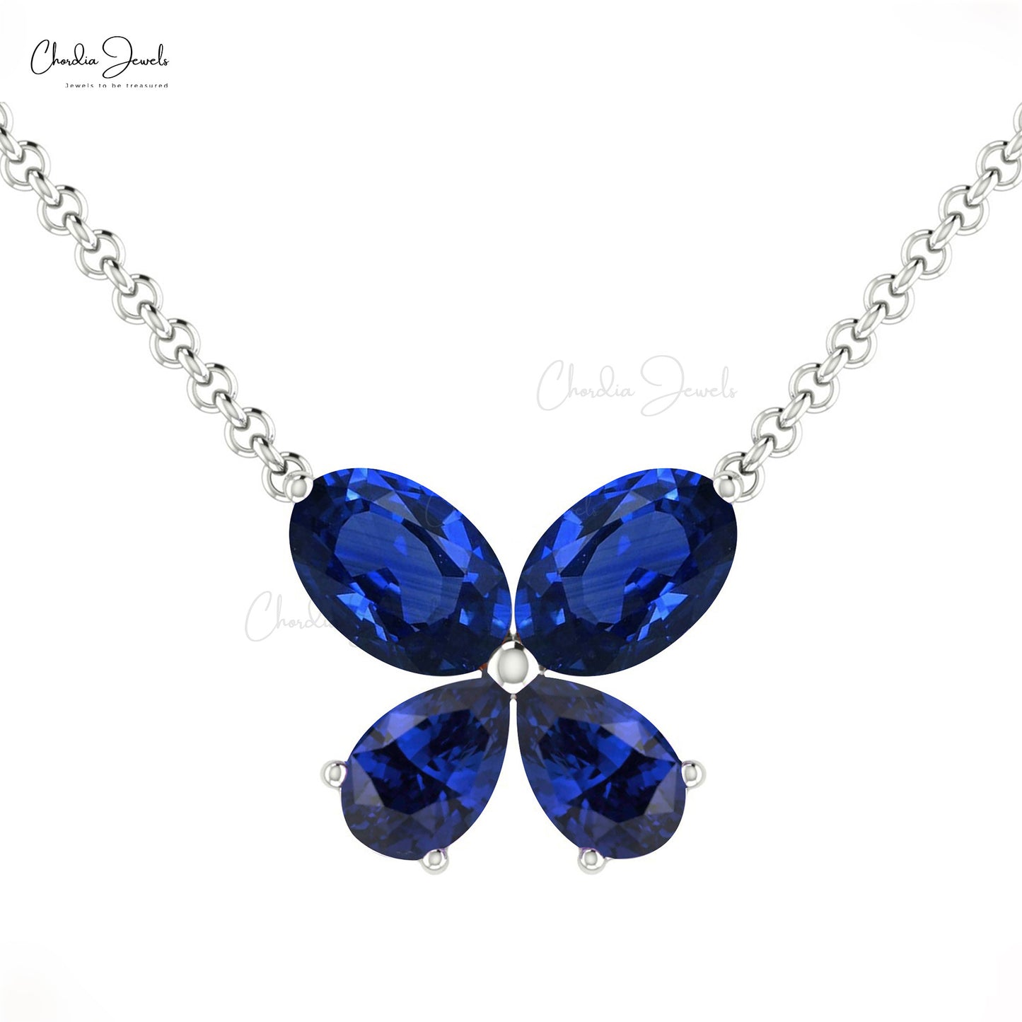 Genuine Blue Sapphire Butterfly Charm Necklace In 14k Real Gold