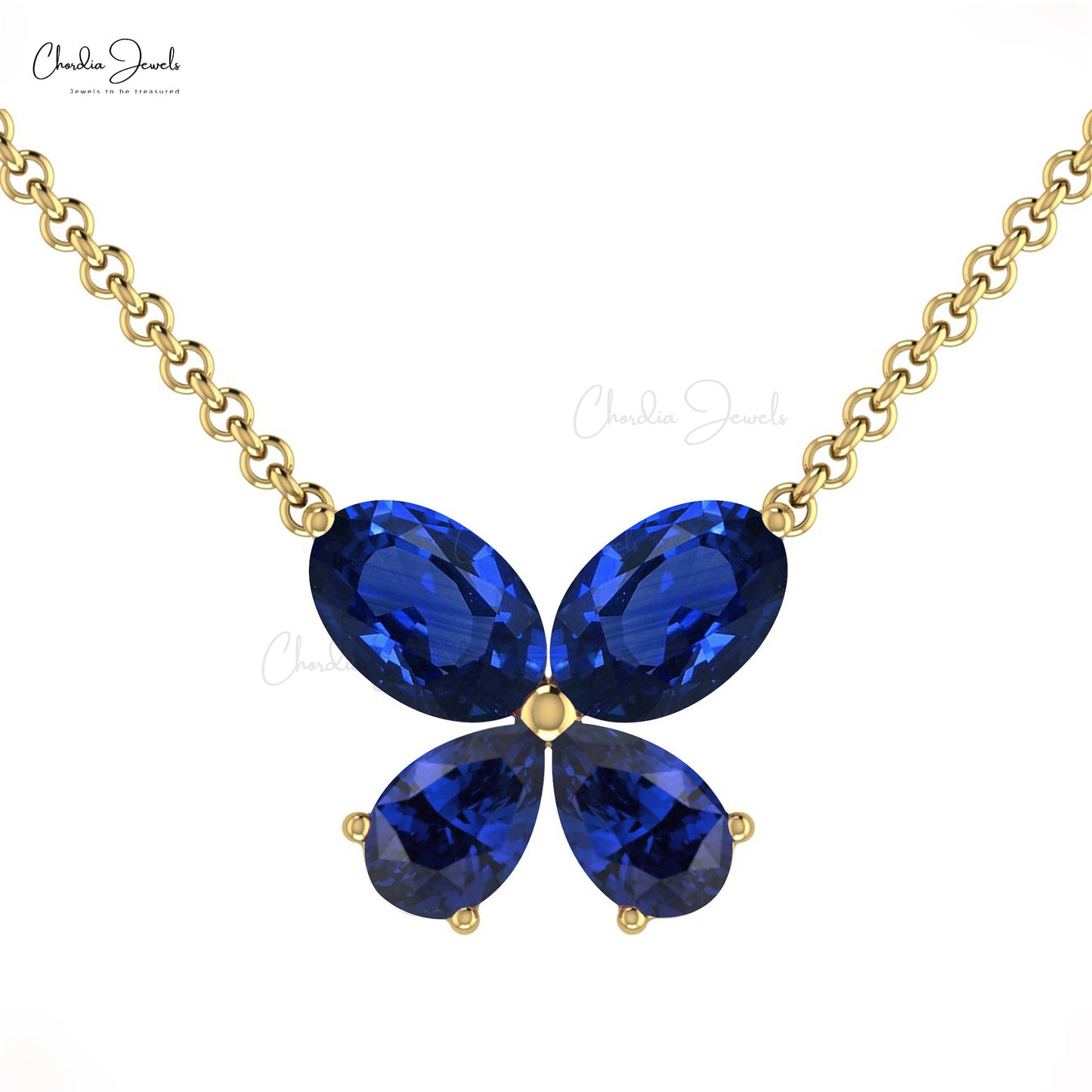 Load image into Gallery viewer, Genuine Blue Sapphire 4-Stone Necklace Pendant September Birthstone Gemstone Butterfly Necklace Pendant in 14k Real Gold Bridesmaid Gift

