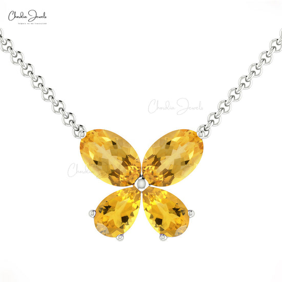 Solid 14k Gold Butterfly Necklace Genuine 1.2ct Citrine Delicate Necklace For Mother's Day