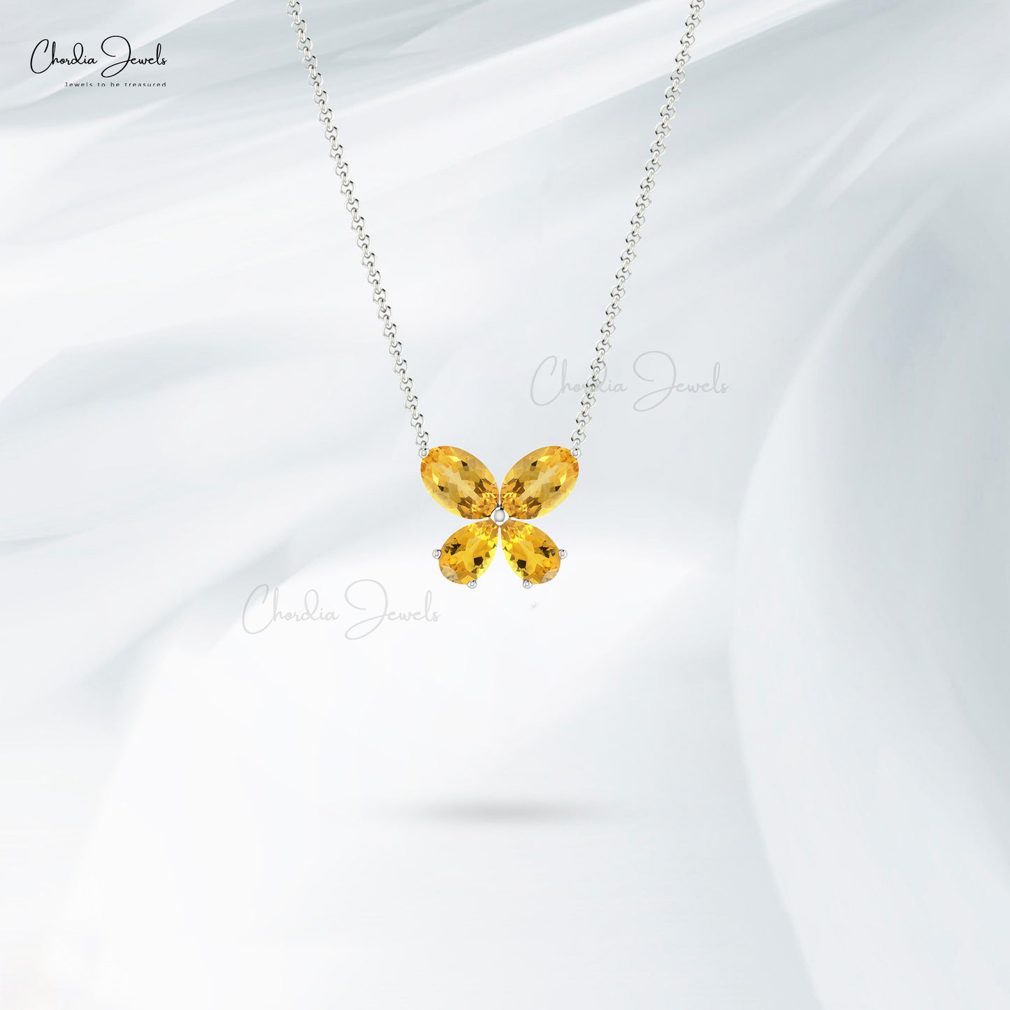 Solid 14k Gold Butterfly Necklace Genuine 1.2ct Citrine Delicate Necklace For Mother's Day