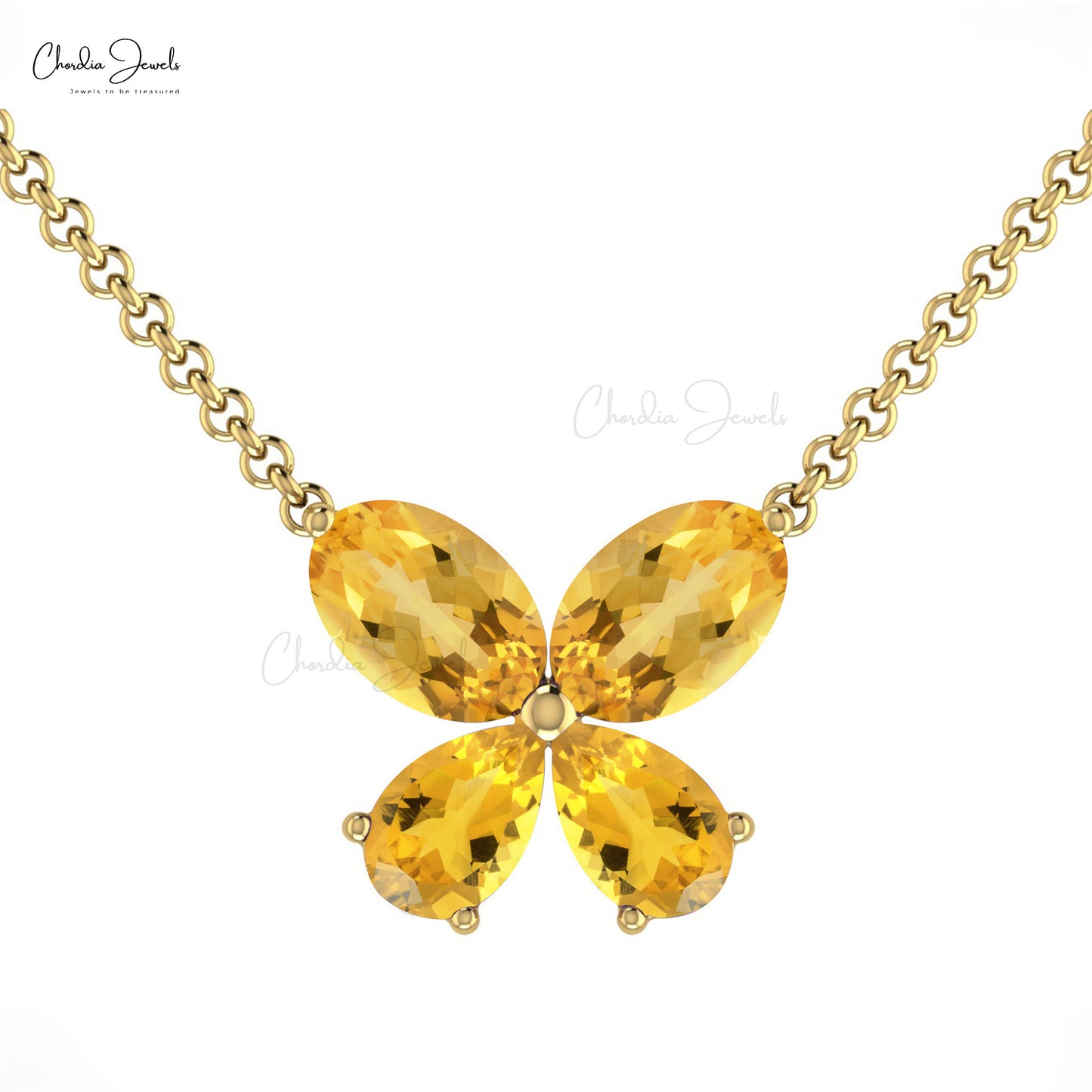 Solid 14k Gold Butterfly Necklace Genuine 1.2ct Citrine Delicate Necklace For Mother's Day