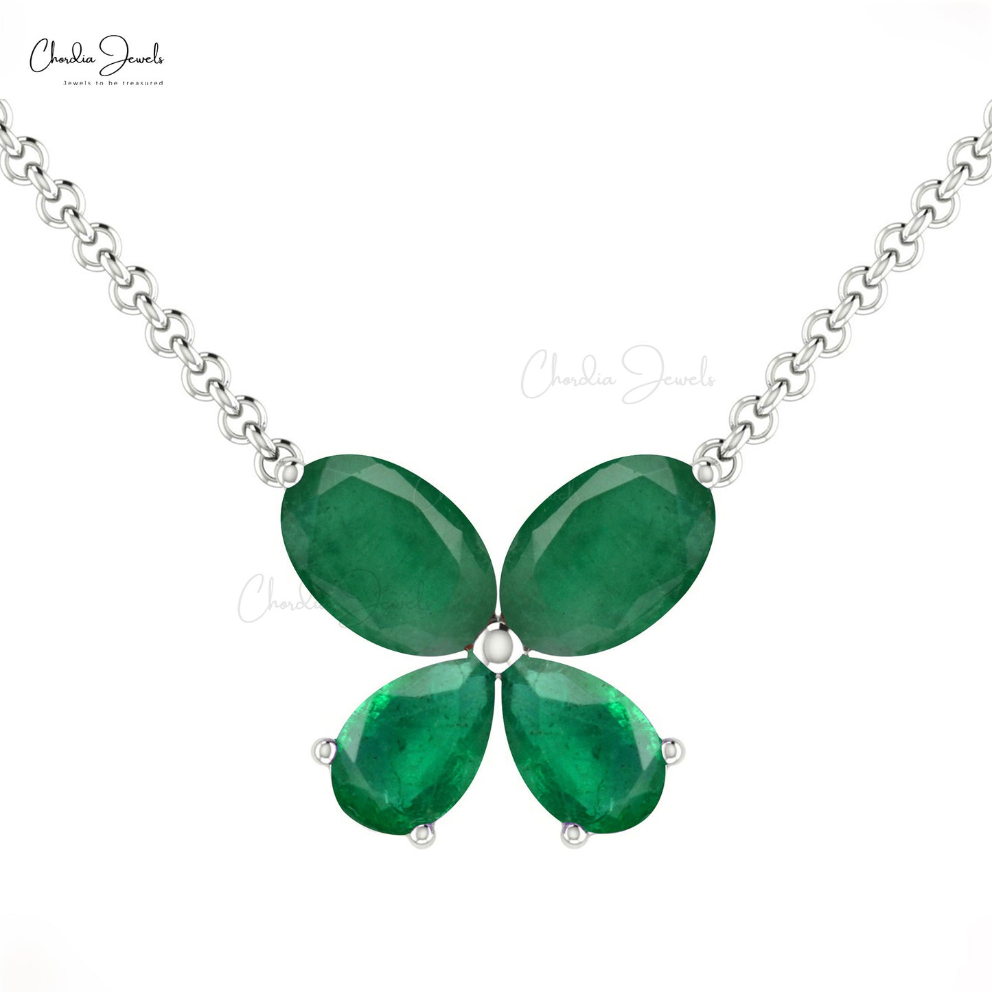 Dainty Butterfly Necklace Real 14k Gold Minimalistic Pendant Necklace Studded With Genuine Green Emerald Jewelry for Birthday Gift