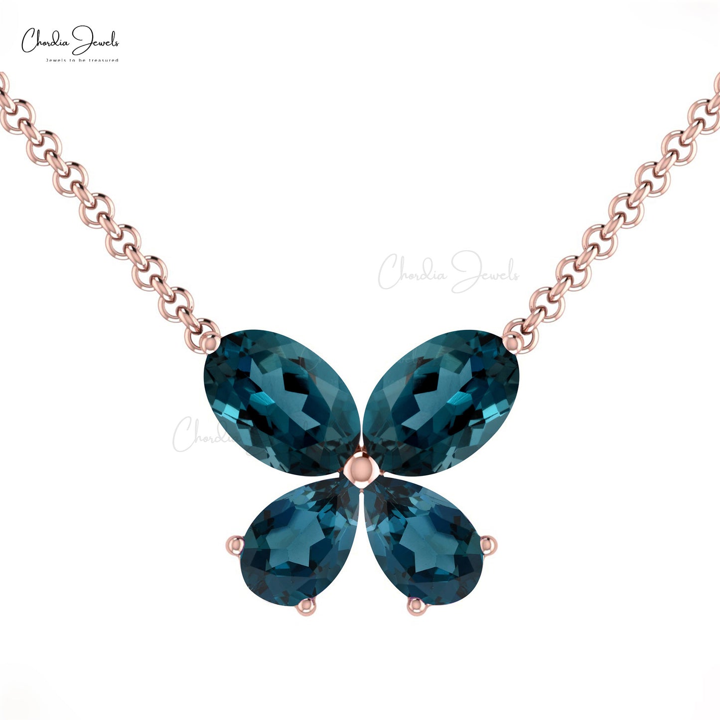 Prong Set 1.2CT London Blue Topaz Butterfly Necklace 14k Solid Gold Modern Necklace For Girls