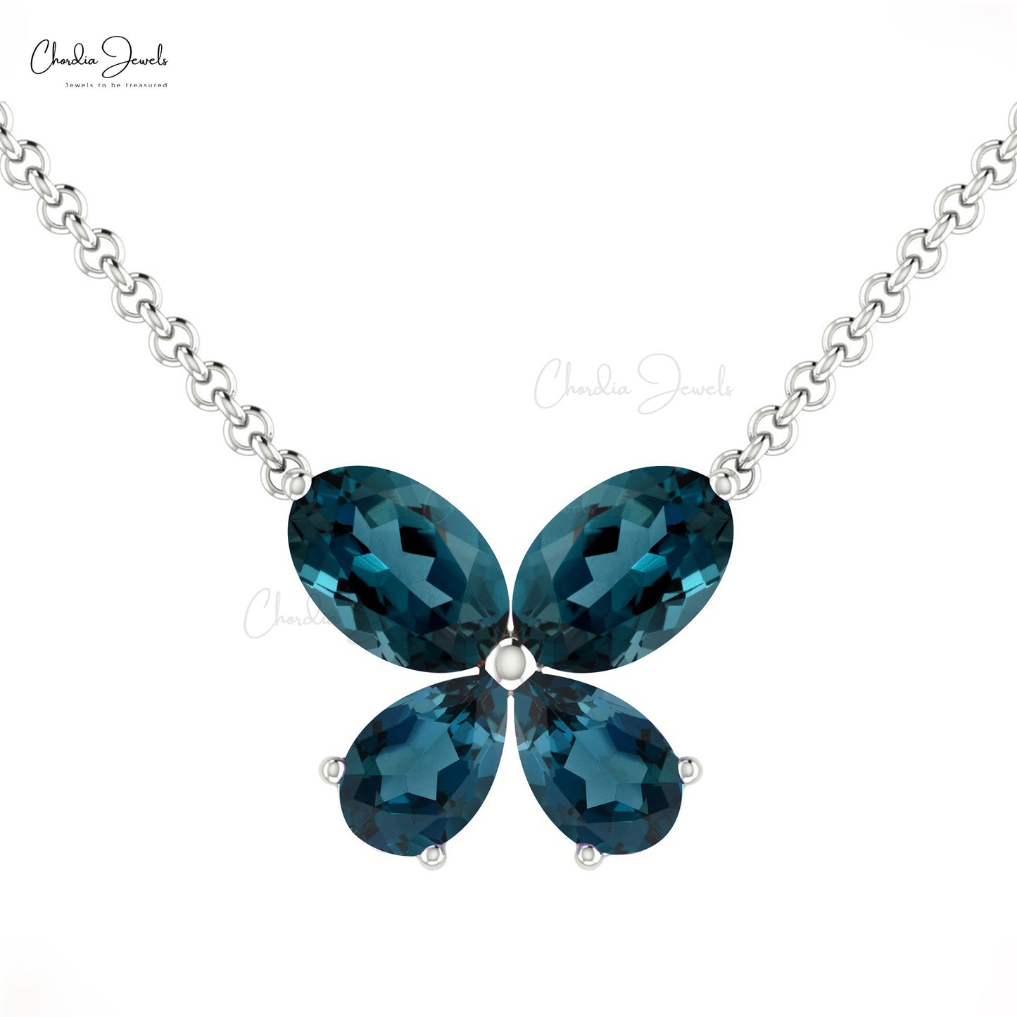 Prong Set 1.2CT London Blue Topaz Butterfly Necklace 14k Solid Gold Modern Necklace For Girls