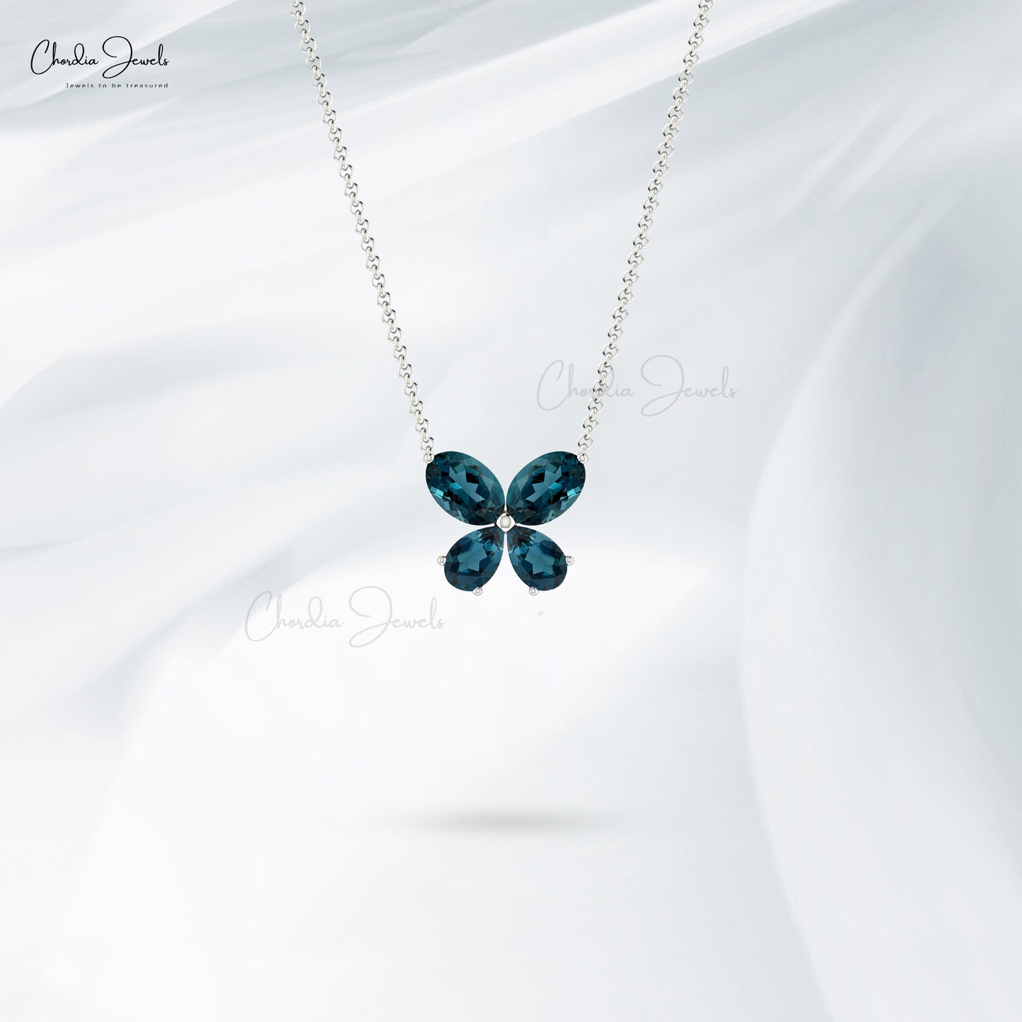 Prong Set 1.2CT London Blue Topaz Butterfly Necklace 14k Solid Gold Modern Necklace For Girls