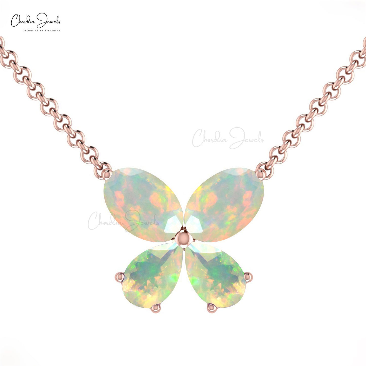 Butterfly's Magic: 14kt Gold & Diamond White Opal Necklace