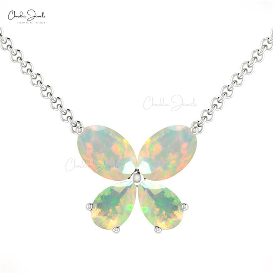 14k Solid Gold Natural Fire Opal Gemstone Butterfly Necklace For Love