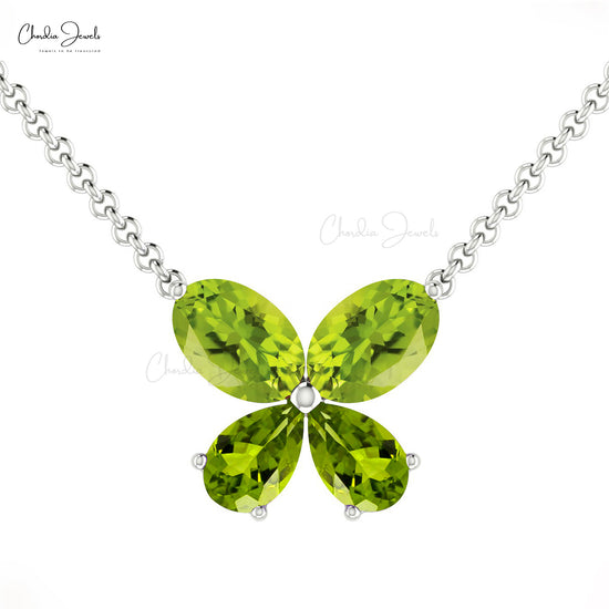 Solid 14k Gold Authentic Peridot Delicate Butterfly Necklace 