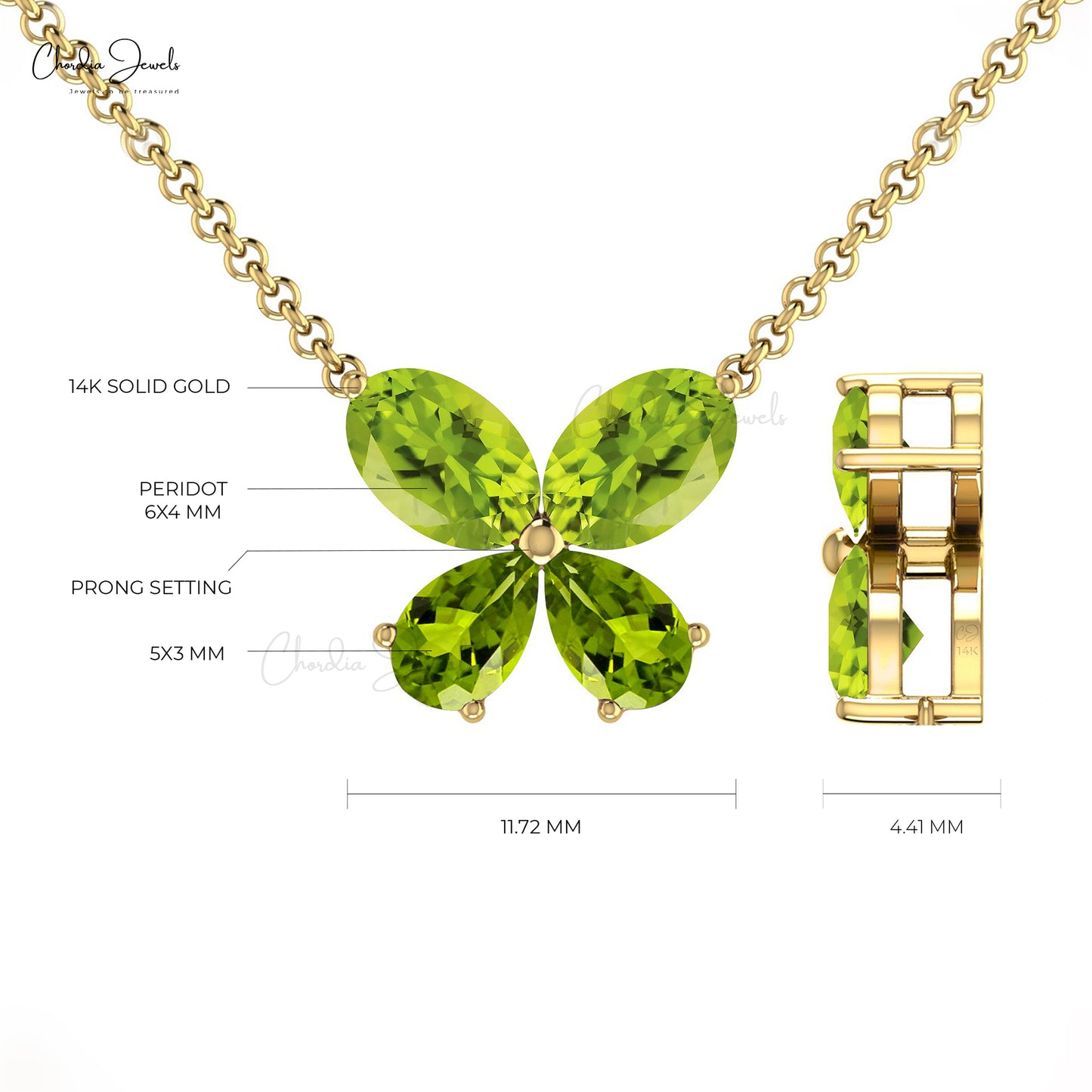 Genuine Peridot Butterfly Necklace