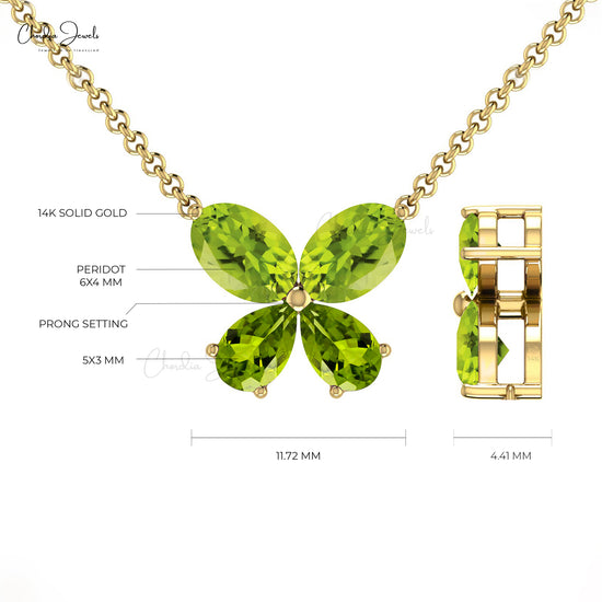 Solid 14k Gold Authentic Peridot Delicate Butterfly Necklace 