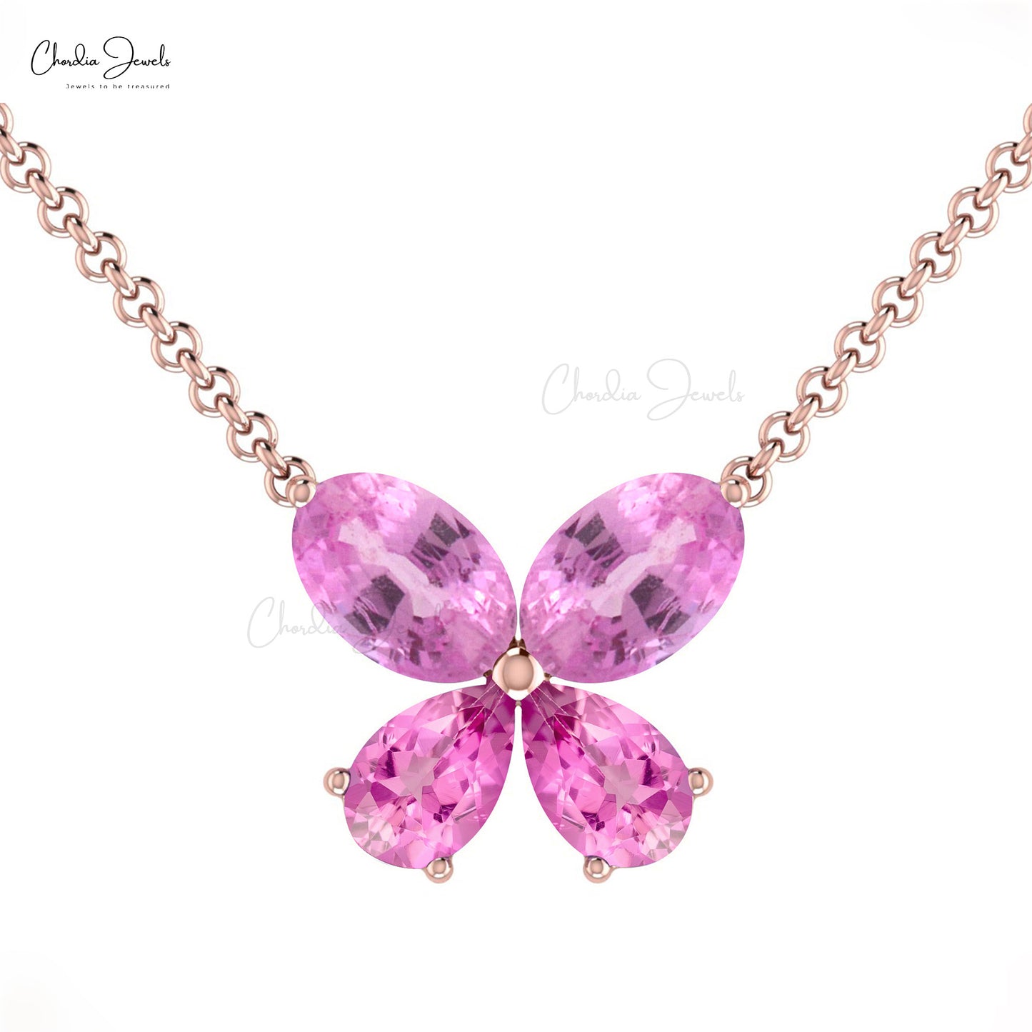 New Classic Design Butterfly Necklace in 14k Solid Gold Genuine Pink Sapphire Gemstone Necklace Pendant Light Weight Jewelry For Gift