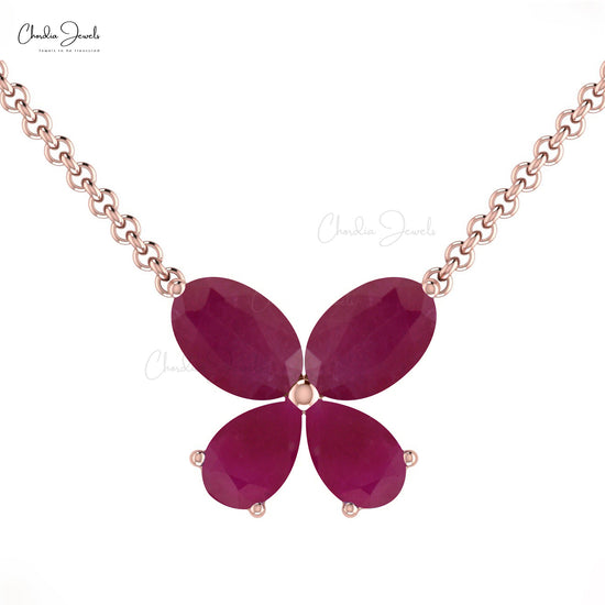 Trend Fashion Jewelry Necklace 14K Pure Gold Butterfly Necklace Pendant Vintage Personalized Genuine Red Ruby Gemstone Charm Necklace Engagement Gift For Her