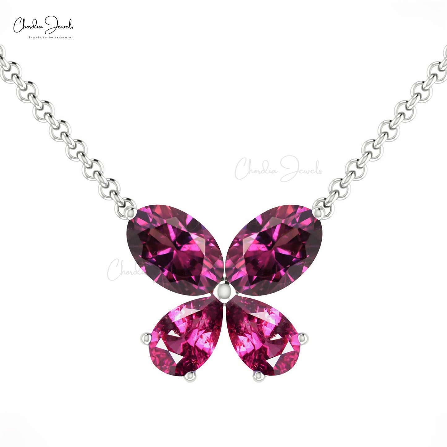 Classical Butterfly Natural Rhodolite Garnet Necklace Pendant Newest Popular Oval Shape January Birthstone Gemstone Necklace in 14k Pure Gold Gift For Her