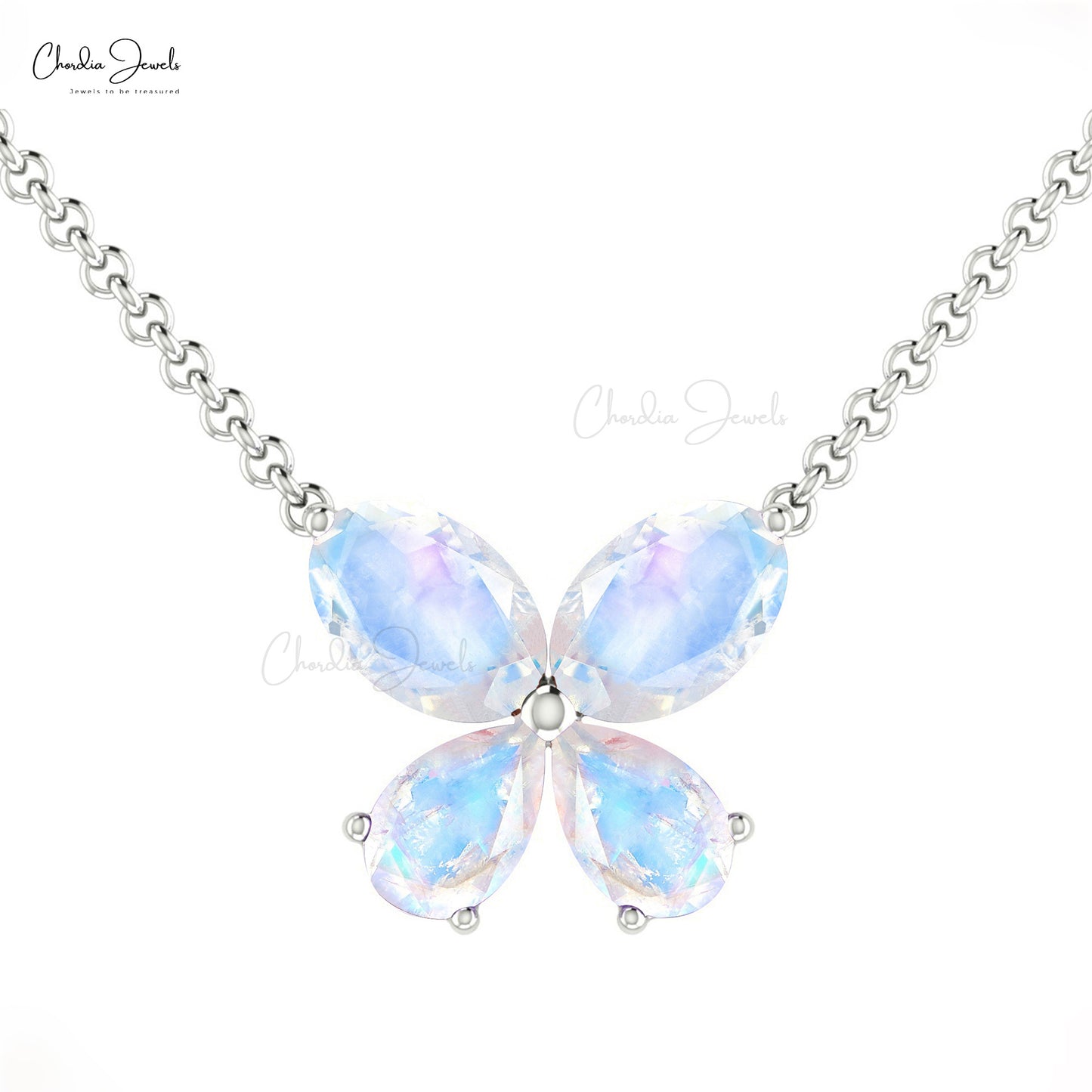 Rainbow Moonstone Butterfly Shape Pendant Necklace in 14k Solid Gold