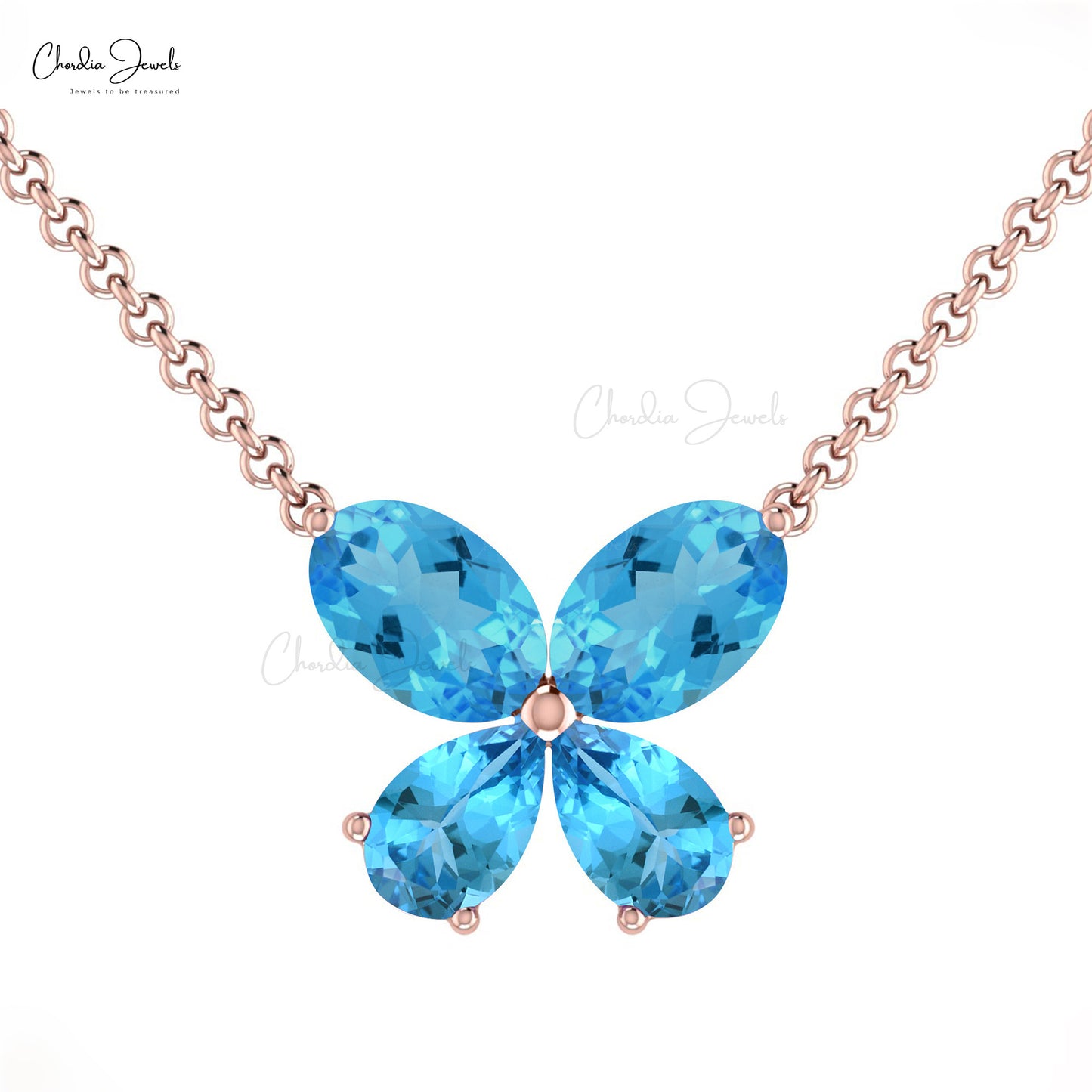 Fashionable Charm Delicate Butterfly Necklace Natural Swiss Blue Topaz Gemstone Necklace Pendant in 14k Pure Gold Anniversary Gift For Wife