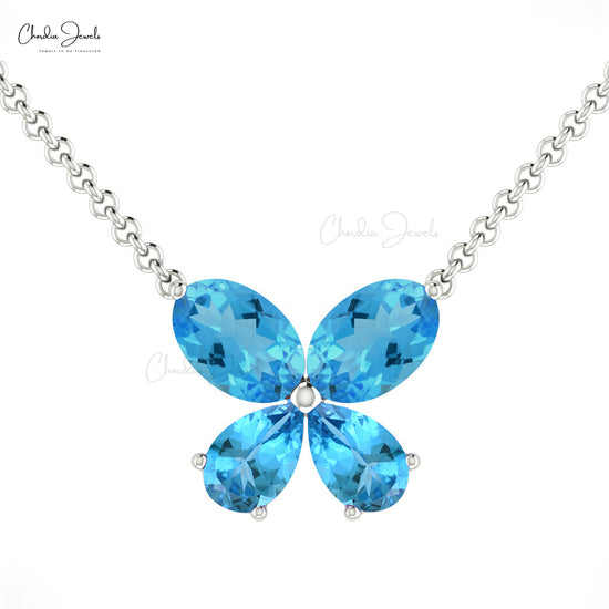 Solid 14k Gold Authentic Swiss Blue Topaz Butterfly Necklace