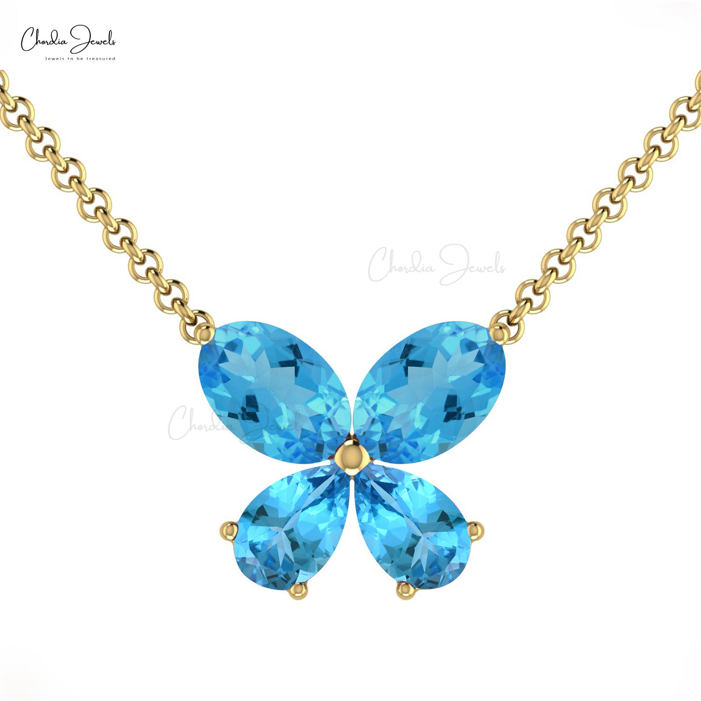 Solid 14k Gold Authentic Swiss Blue Topaz Butterfly Necklace