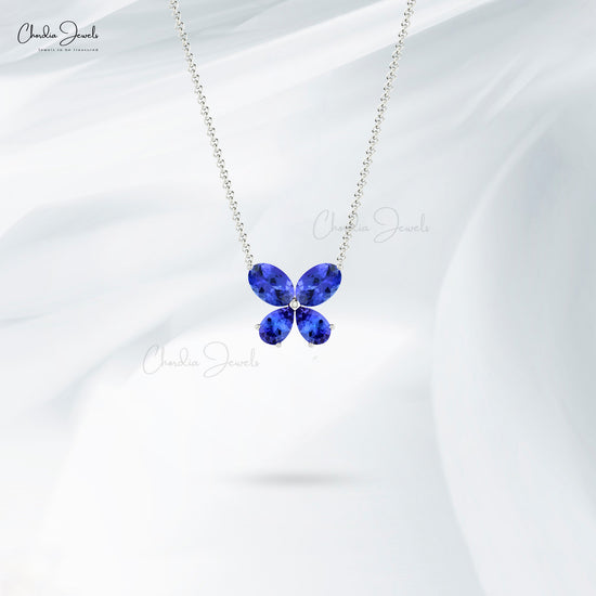 Natural Tanzanite Butterfly Necklace For Anniversary, 1.5CT 4-Stone Spring Ring Necklace in 14K Solid Gold, Oval Shape December Birthstone Gemstone Hallmarked Jewelry