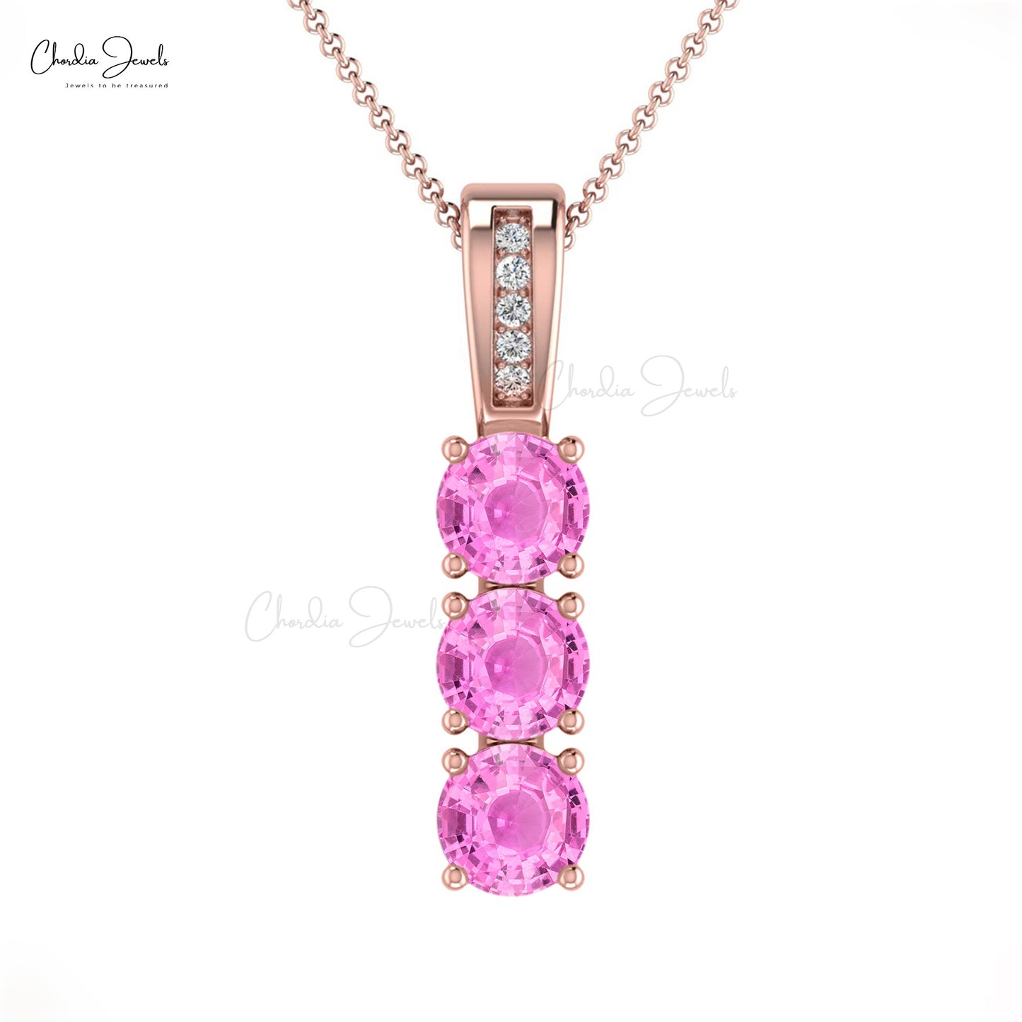 Authentic Pink Sapphire Pendant with White Diamond in 14k Pure Gold