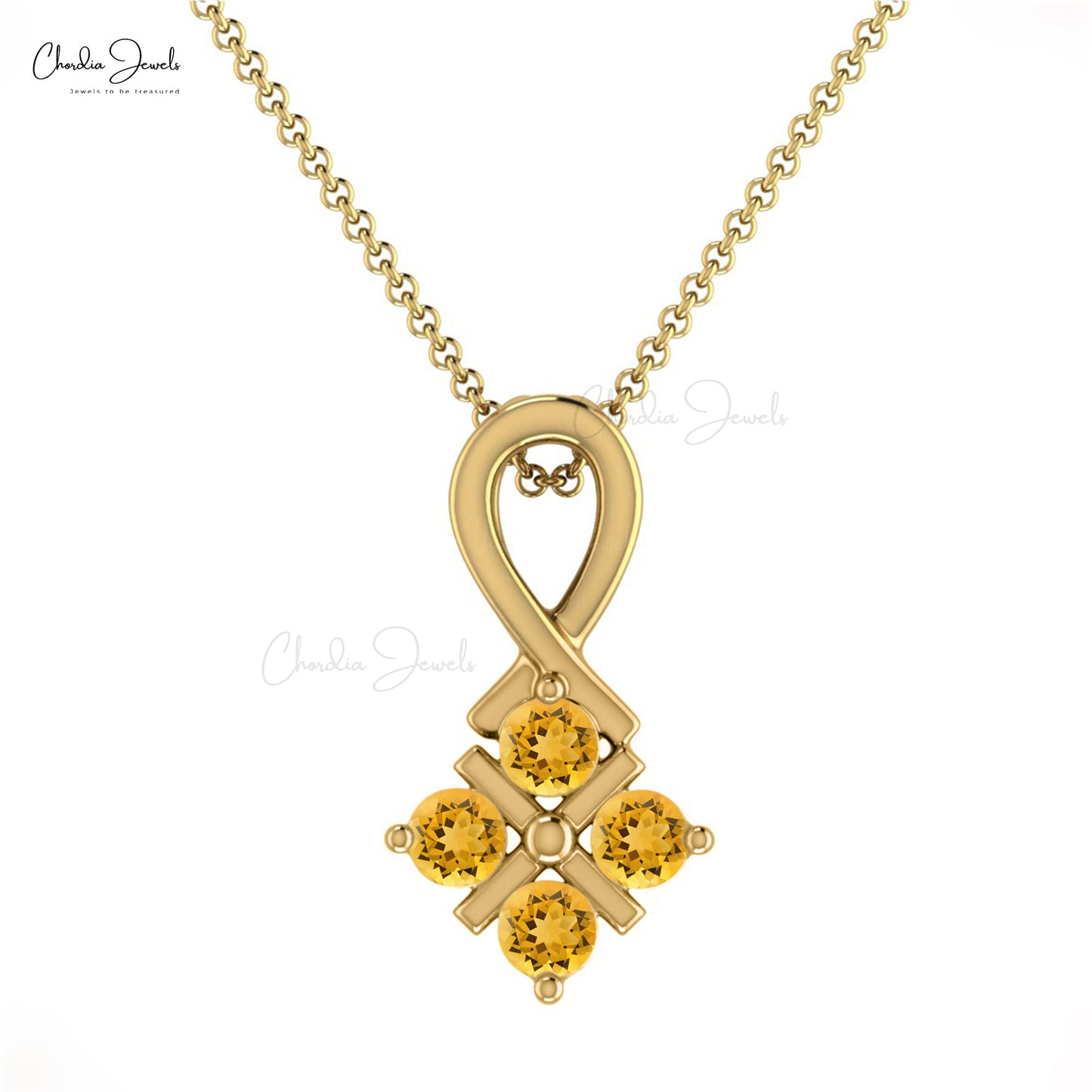 Luxury Fine Jewelry Round Shape Yellow Citrine Gemstone Twisted Pendant Necklace 14k Real Gold Light Weight Jewelry For Mother's Day Gift