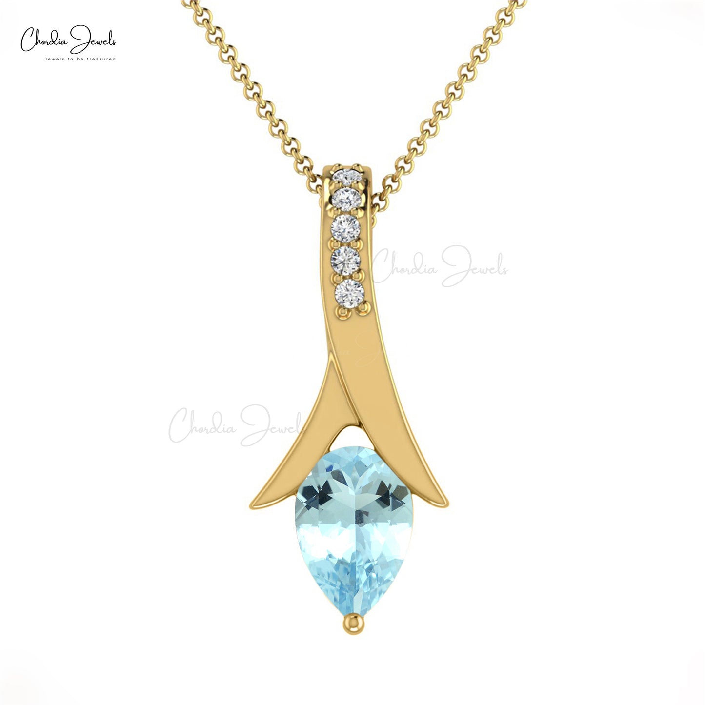 Natural Aquamarine Tear Drop Pendant 14k Solid Gold White Diamond Pendant 0.35 Cts Pear Cut Handmade Gemstone Jewelry For Birthday Gift