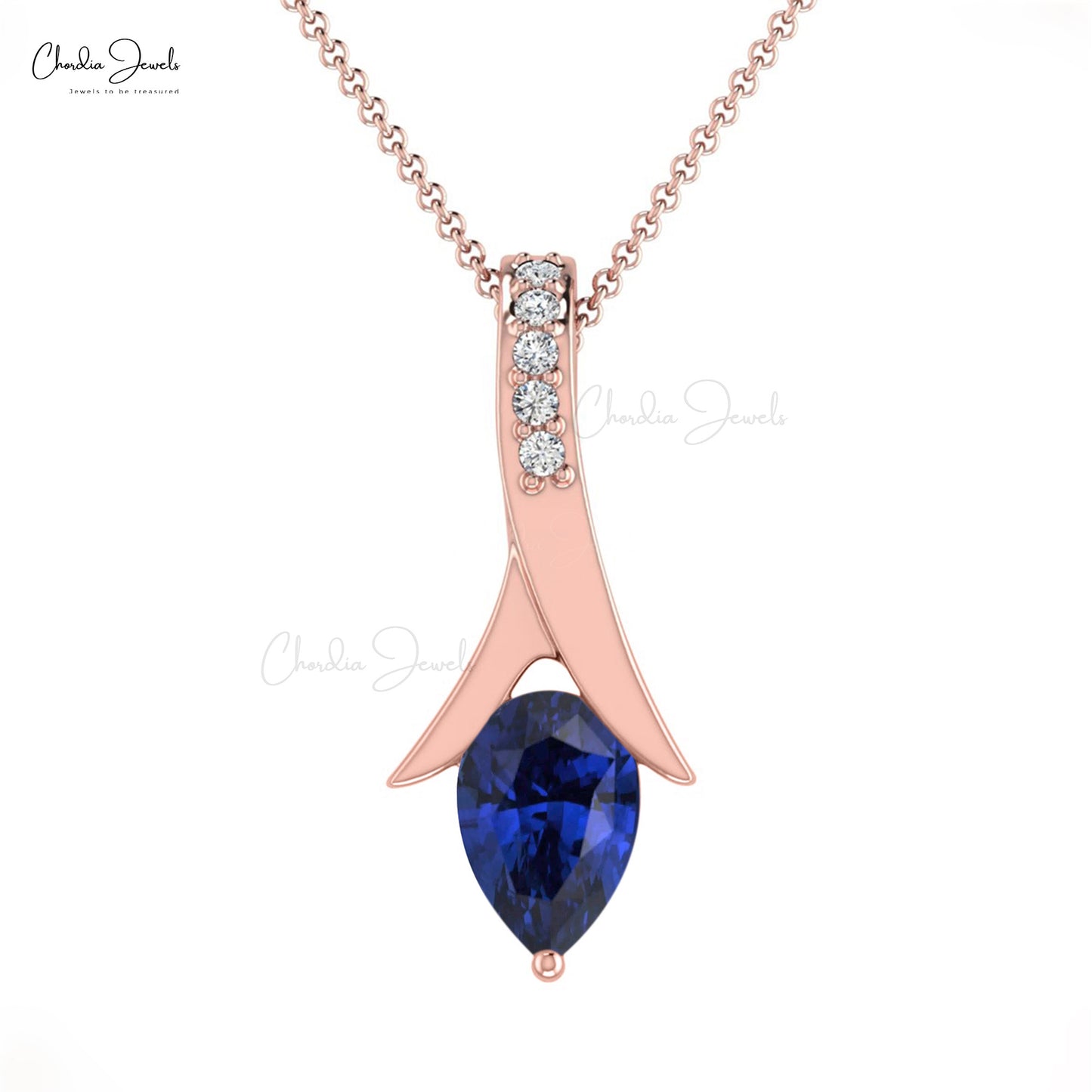 AAA Blue Sapphire Tear Drop Pendant 14k Solid Gold Diamond Pendant 0.35 Cts Pear Cut Handmade Gemstone For September Birthstone