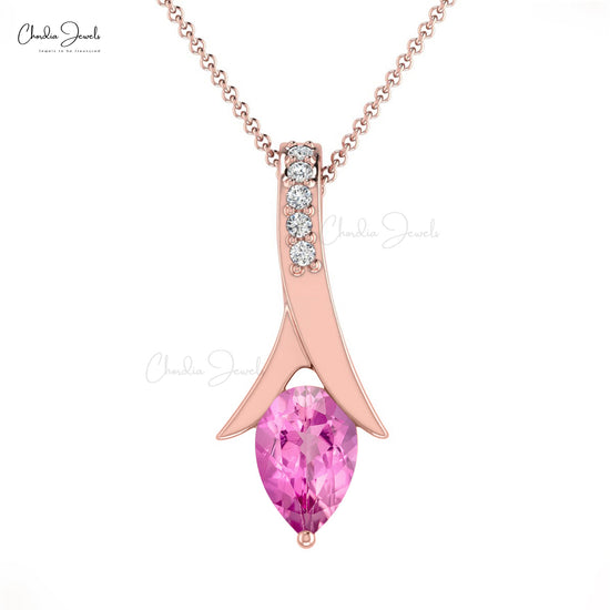 Load image into Gallery viewer, AAA Quality Pink Sapphire Pear Cut Handmade Gemstone Pendant 14k Solid Gold Diamond Tear Drop Pendant For Women&amp;#39;s
