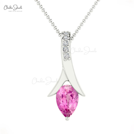 Load image into Gallery viewer, AAA Quality Pink Sapphire Pear Cut Handmade Gemstone Pendant 14k Solid Gold Diamond Tear Drop Pendant For Women&amp;#39;s
