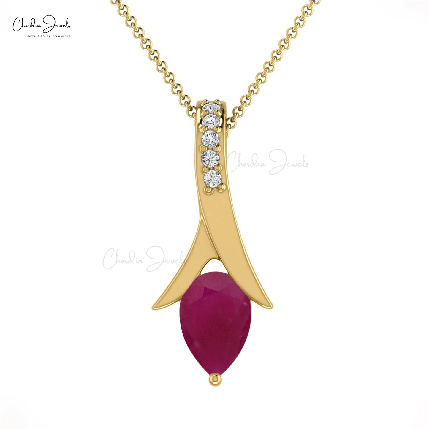 Natural Pear Cut Diamond Ruby Pendant in14k Solid Gold For Women's