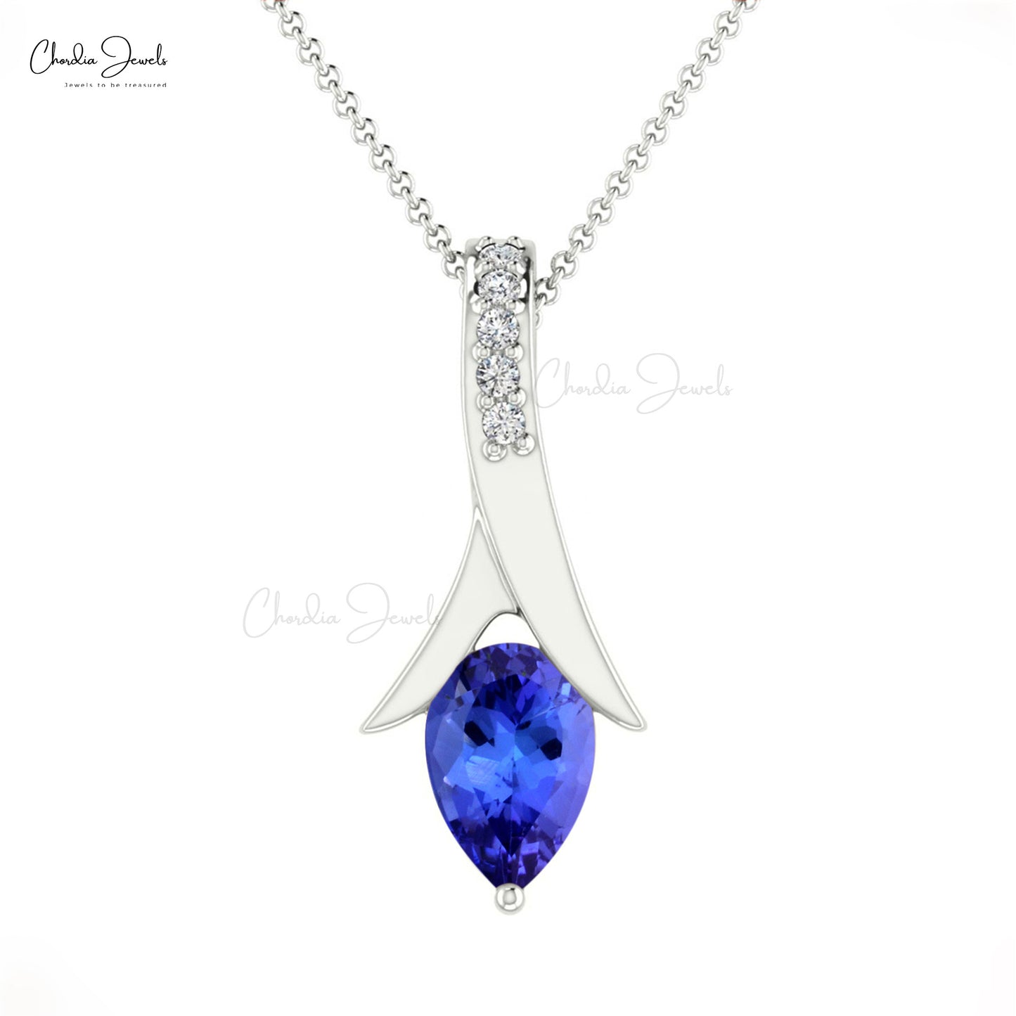 Load image into Gallery viewer, Natural Tanzanite and White Diamond Teardrop Pendant Necklace 14k Solid Gold Pendant Hallmarked Jewelry For Wedding Gift

