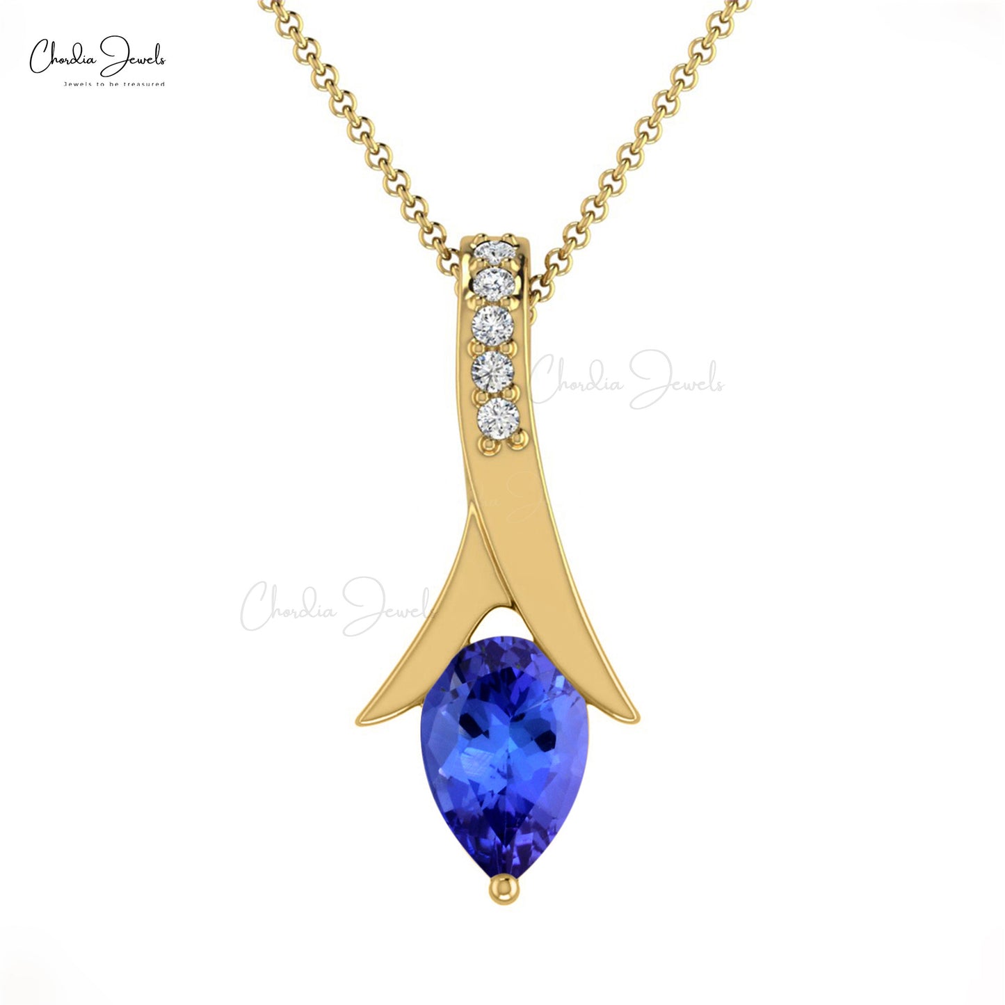 Natural Tanzanite and White Diamond Teardrop Pendant Necklace 14k Solid Gold Pendant Hallmarked Jewelry For Wedding Gift