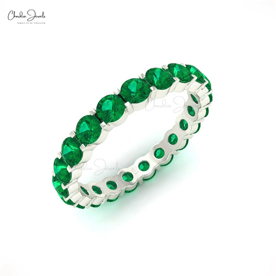 Timeless Eternity Band Ring In 14k Real Gold Genuine Emerald Gemstone Proposal Ring For Her