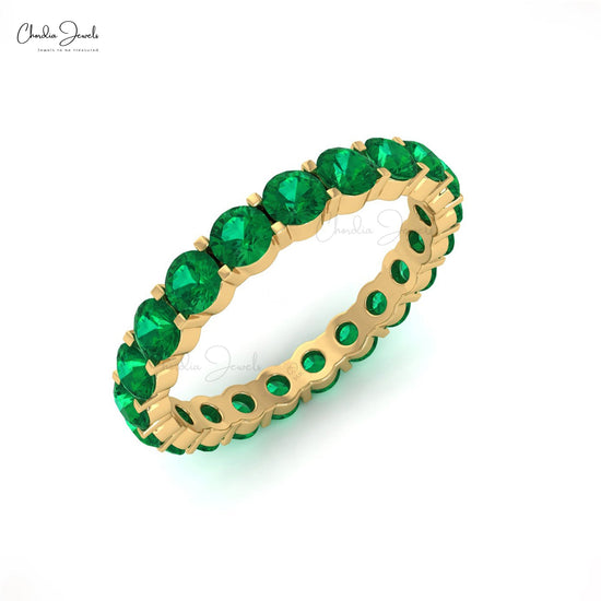 Timeless Eternity Band Ring In 14k Real Gold Genuine Emerald Gemstone Proposal Ring For Her