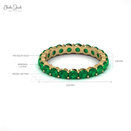 Timeless Eternity Band Ring In 14k Real Gold Genuine Emerald Gemstone Proposal Ring For Her