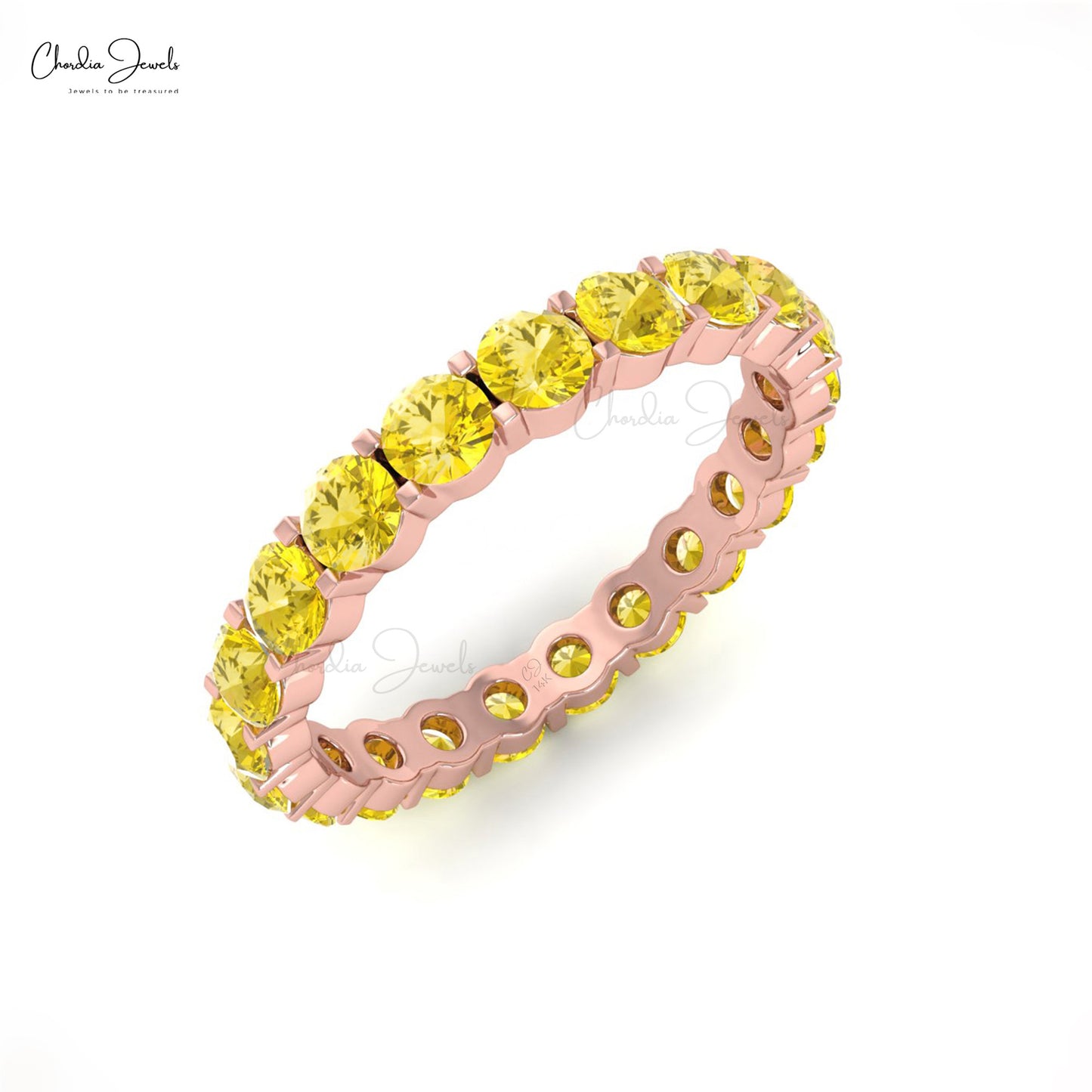 Load image into Gallery viewer, Natural Yellow Sapphire 2.50mm Round Gemstone Eternity Band in 14k Solid Gold
