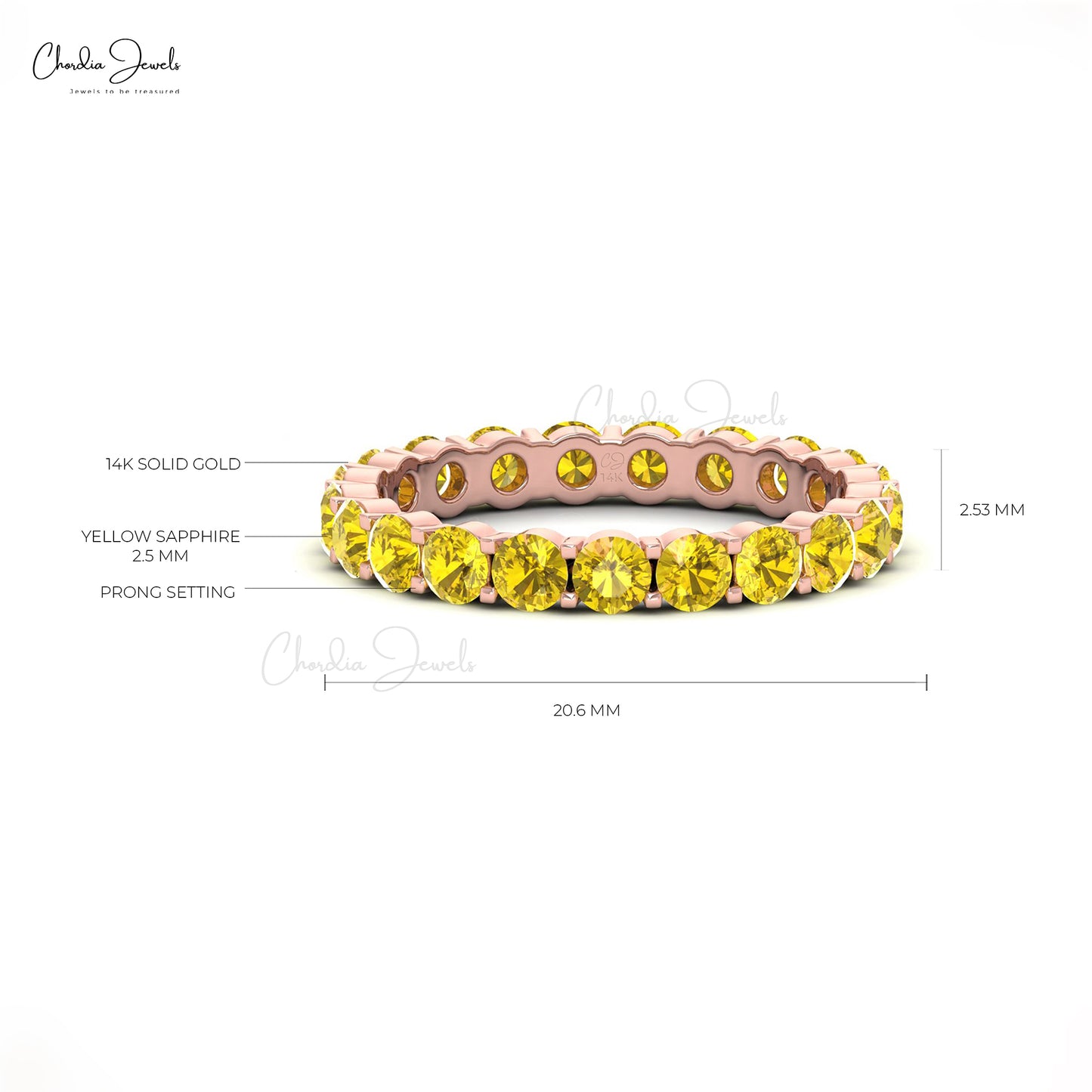 Load image into Gallery viewer, Natural Yellow Sapphire 2.50mm Round Gemstone Eternity Band in 14k Solid Gold
