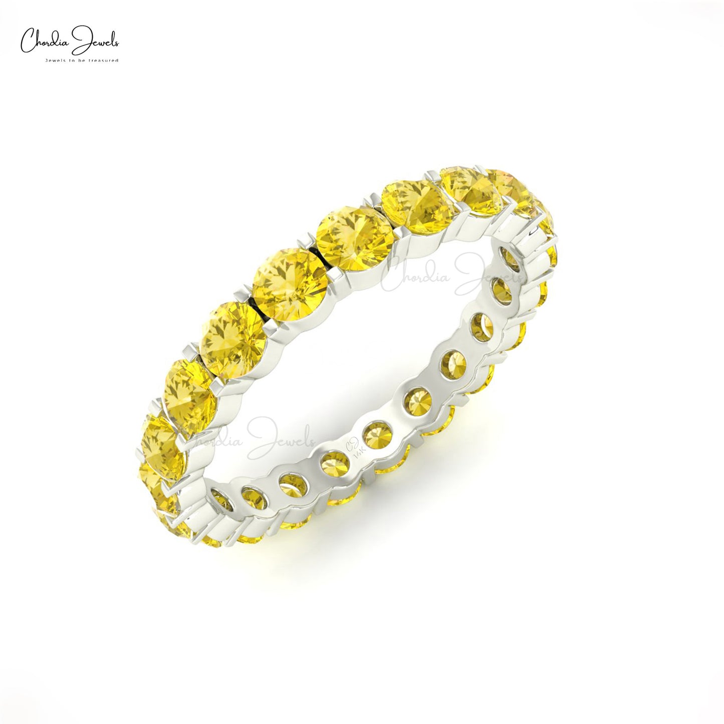 Natural Yellow Sapphire 2.50mm Round Gemstone Eternity Band in 14k Solid Gold