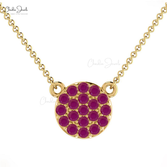 Load image into Gallery viewer, Dainty Ruby Cluster Halo Necklace for Women with Solid 14k Gold
