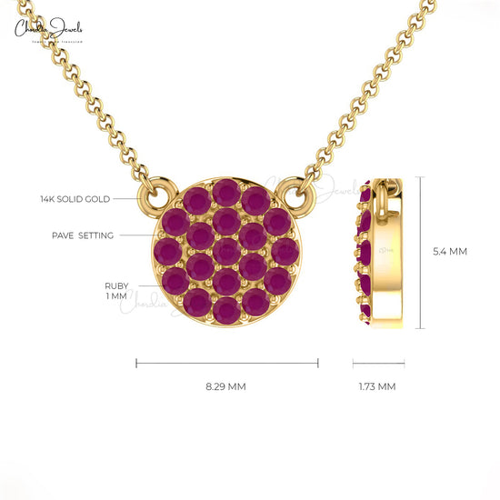 Dainty Ruby Cluster Halo Necklace for Women with Solid 14k Gold