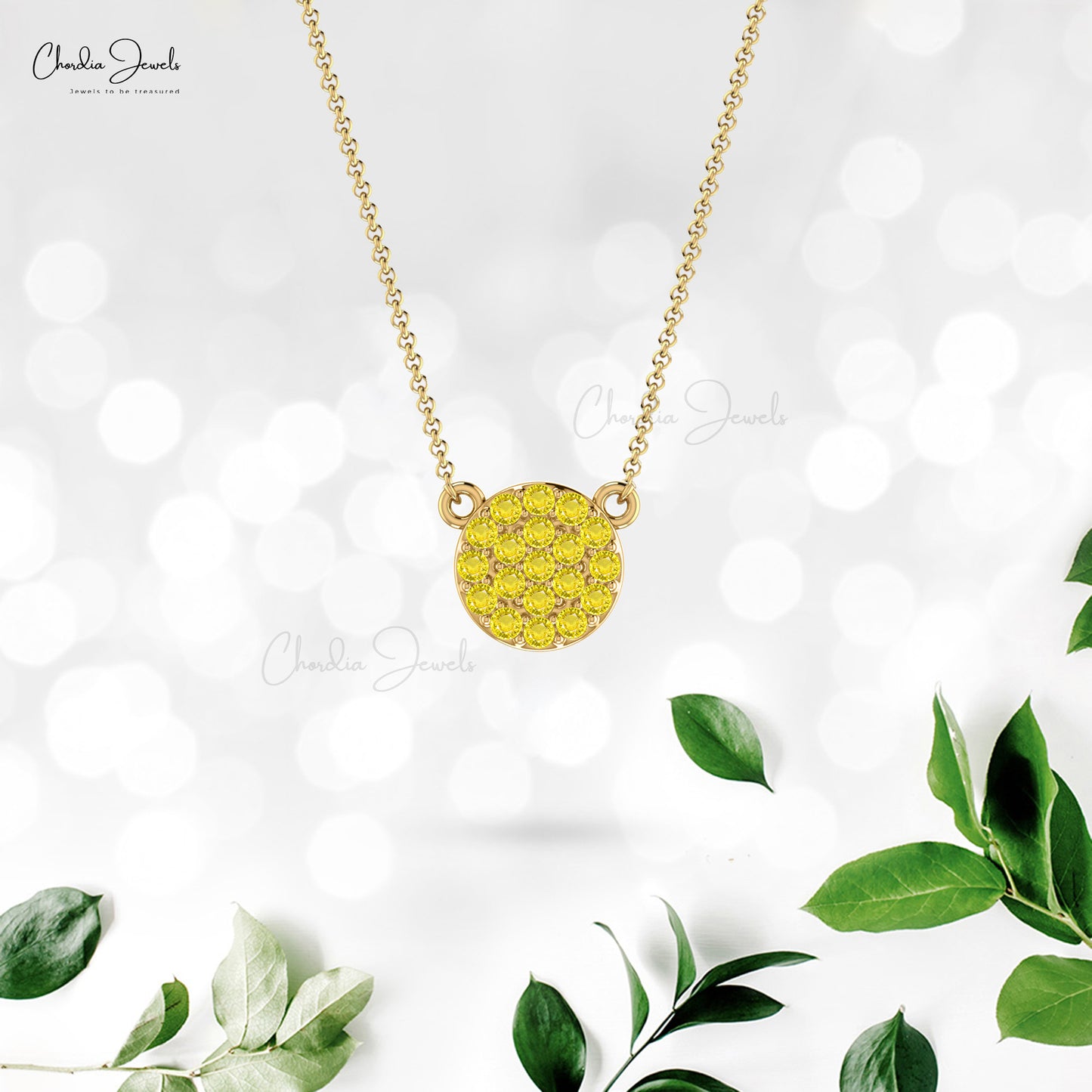 Genuine Yellow Sapphire Cluster Necklace With 2mm Gemstone 14k Real Gold Necklace