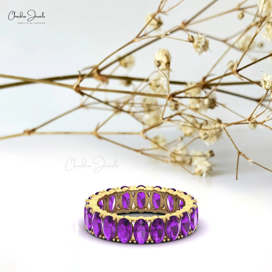 Load image into Gallery viewer, Natural Amethyst Eternity Band in 14k Solid Gold

