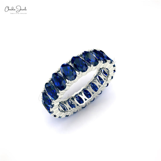 Brilliant Oval Cut Blue Sapphire Eternity Gemstone Band Ring For Engagement