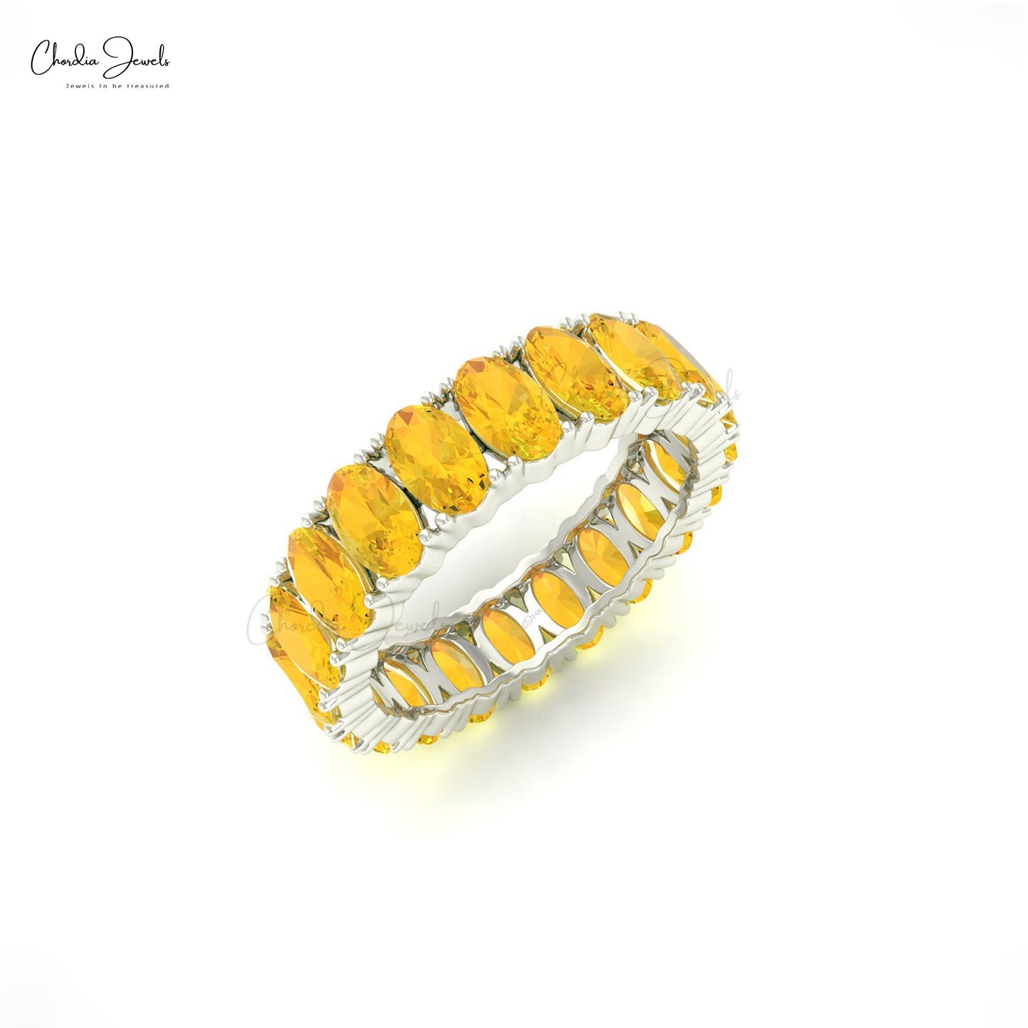 5X3MM Oval Cut Citrine Gemstone Eternity Band Ring For Woman