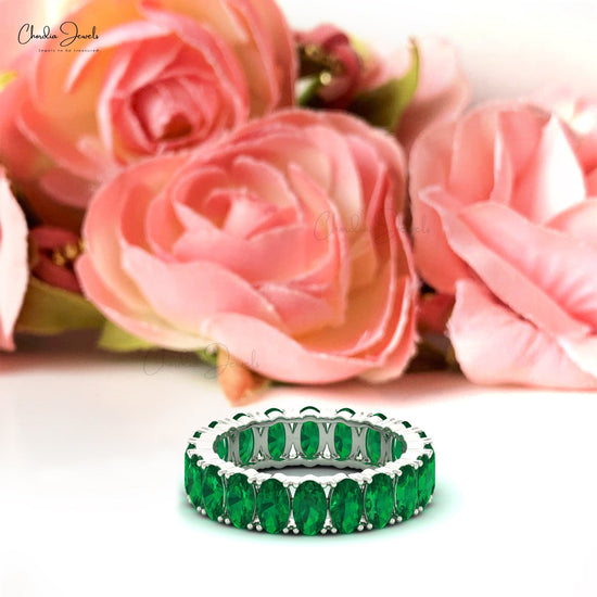 Load image into Gallery viewer, Natural Emerald Eternity Band in14k Solid Gold
