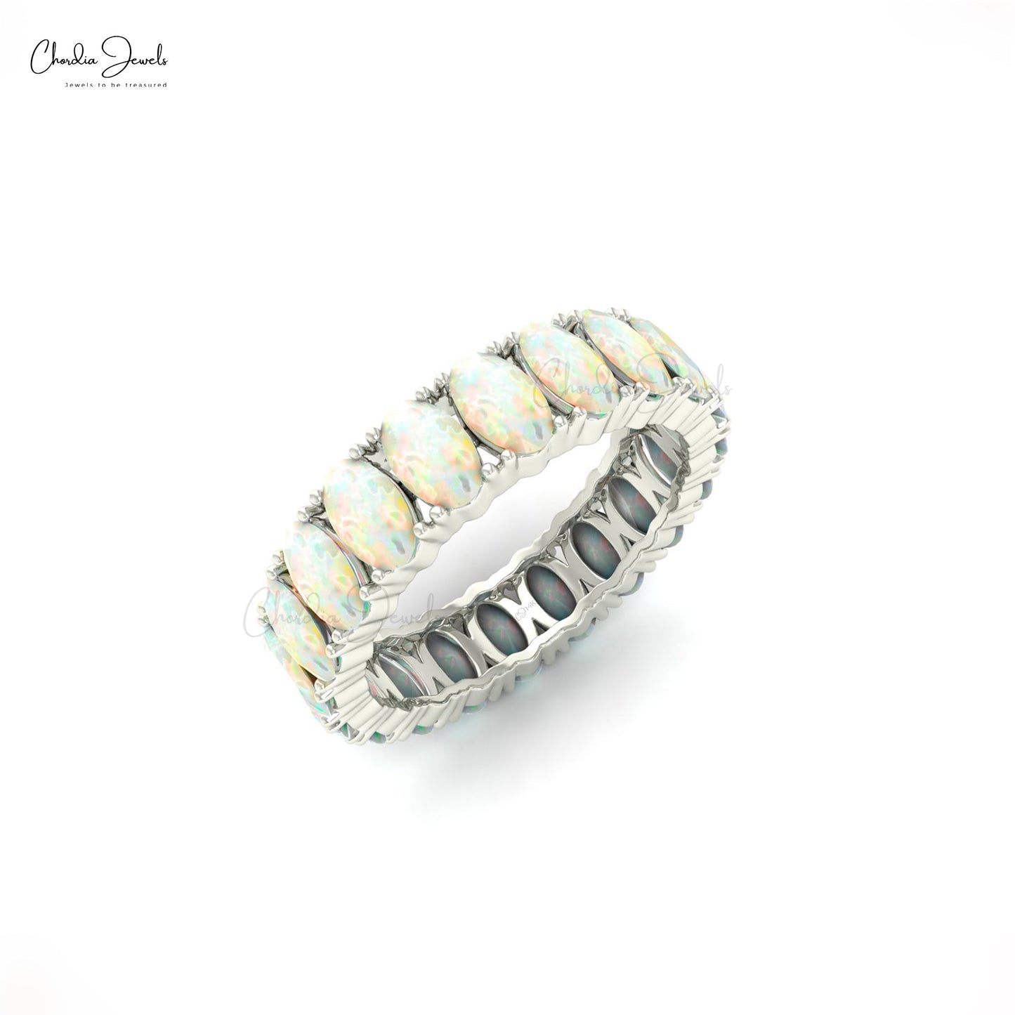 Load image into Gallery viewer, Natural Ethiopian Opal Eternity Band 5x3mm Oval Faceted Gemstone Eternity Band 14k Solid Gold Eternity Band Thumb Ring Gift for Her
