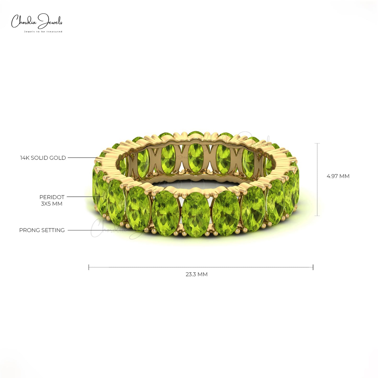 Stackable Eternity Band With 5 Ct Peridot Prong Set In 14k Solid Gold Bridal Rings