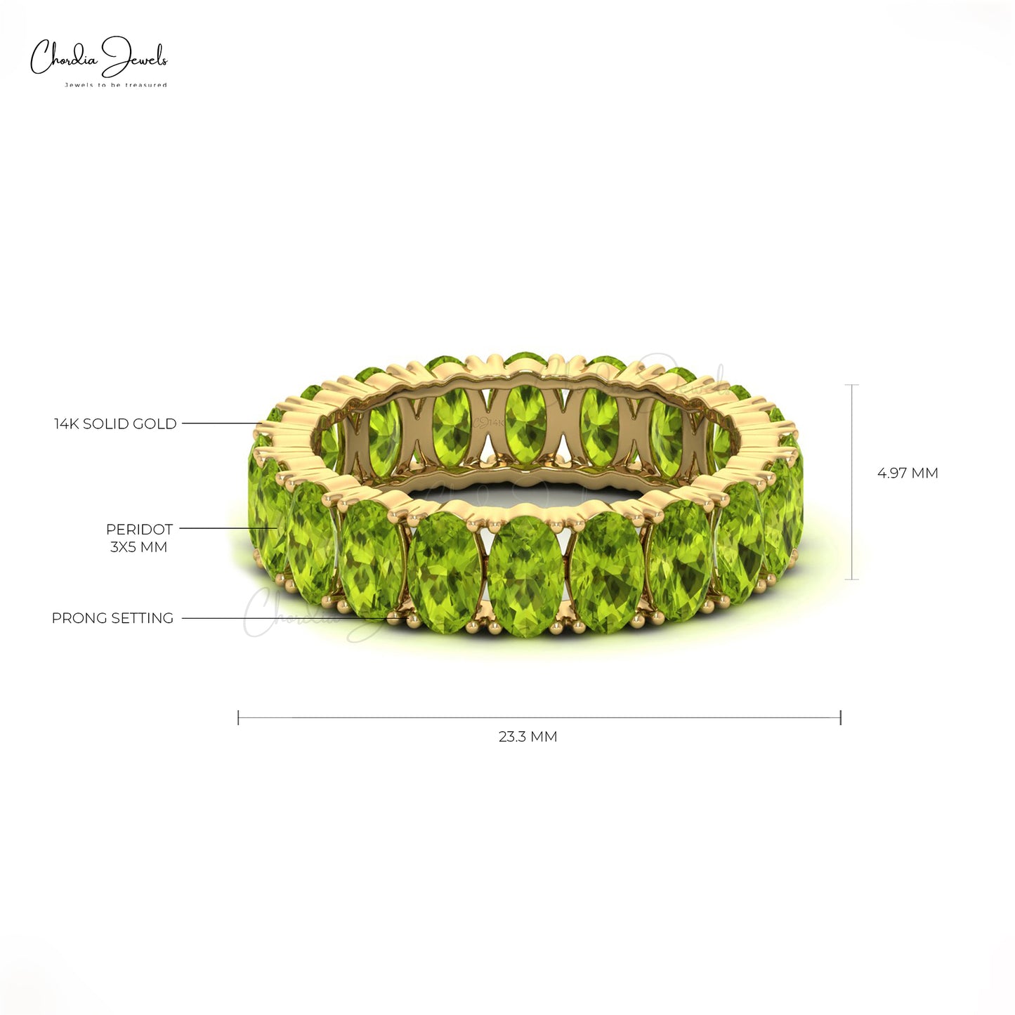 14k Solid Gold Eternity Band For Women, 5x3mm Oval Cut Natural Peridot Anniversary Ring For Her